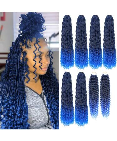 8 Packs New Goddess Locs Crochet Hair 22 inch Blue River Locs Crochet Hair Faux Locs Crochet with Curly Hair in Ends Boho Faux Locs Synthetic Hair(22inch T1B/Blue) 8 packs/lot(New Goddess Locs) T1B/Blue