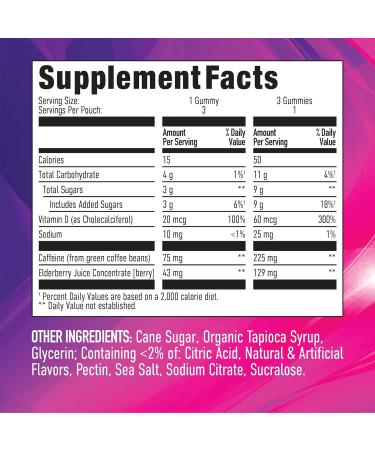 Energy Gummies with Plant-Based Caffeine - 225mg per Pouch | Long Lasting Elderberry Chews (30 Count - Buy Online on GoSupps.com