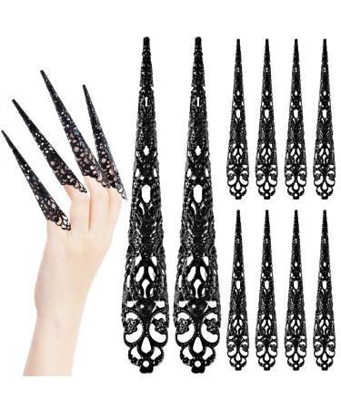 ANCIRS 10 Pack Finger Nail Tip Claw Rings Ancient Queen Costume Fingertip Claw Nail Rings Decoration Accessory Finger Knuckle Protectors for Halloween Cosplay Drama Dance Show- Black 10pcs Black