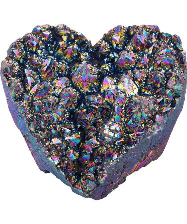 Buy Nupuyai Titanium Coated Bergkristall Druse Quartz Geode - Irregular Purple Heart Crystal Cluster for Reiki & Feng Shui Decoration - Buy Online on GoSupps.com
