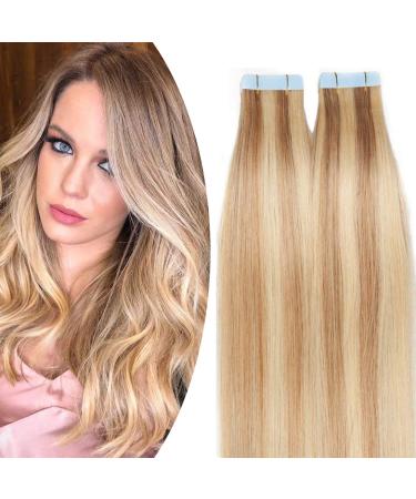 SEGO TAPE Extensions real hair 20 Tressen/30 g adhesive tape hair extension hair parts 100% remy human hair glue honeyblond/light blond #18p613-1 18 "(45cm) -30g