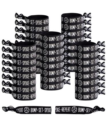 50-Pack Volleyball Hair Ties for Girls Accessories Bracelets Elastic Bands Bulk Gifts for Team Featuring the Words Bump - Set - Spike - Repeat (3.35x0.6 in)