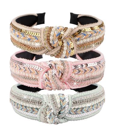 Knotted Headbands for Women TOBATOBA 3 Pack Rhinestones Pearl Beaded Headbands Top Knot Boho Headbands Wide Turban Crystal Pearl Sequin Headbands Vintage Non Slip Diamond Beaded Bling Hair Band Diademas con Perlas Co... - Buy Online on GoSupps.com