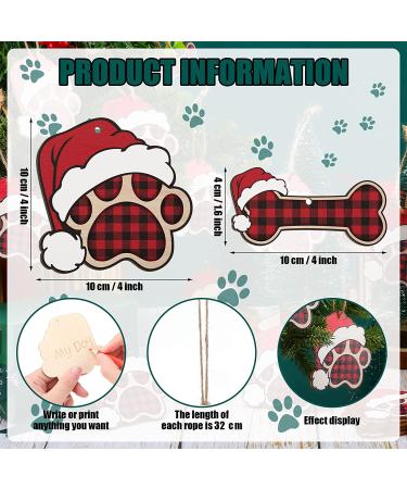 36 Pcs Dog Paw Christmas Ornament Pet Paw Wooden Dog Bone Paw Print Cutout Dog Hanging Wood Dog Decoration Buffalo Plaid Cutout Jute Christmas Tree Gift Red - Buy Online on GoSupps.com