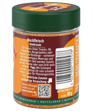 Fuchs Gourmet Selection Classic - Minced Meat Spice Salt for Burgers Meatballs & Vegan Dishes | Refillable 80g Seasoning - Buy Online on GoSupps.com