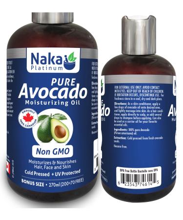 270ml (9oz) Pure AVOCADO oil Moisturizes & Nourishes Hair Face and Skin Non GMO Cold Pressed + UV Protected Made in Canada