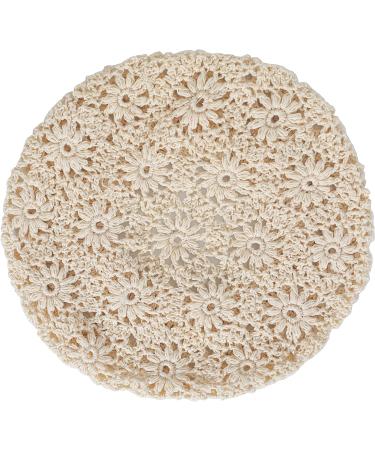 ZLYC Handmade Cotton Slouchy Crochet Beret with Cutout Floral Design - Plain Beige Women's Beanie Hat - Buy Online on GoSupps.com