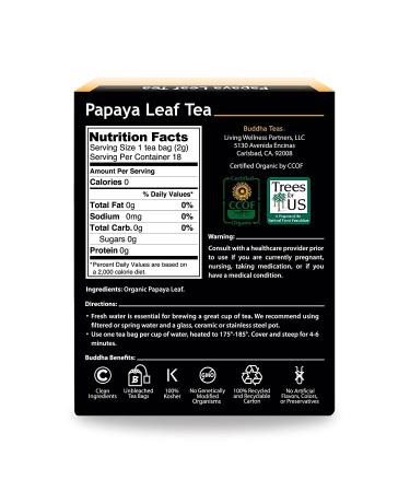 Buddha Teas Organic Papaya Leaf Tea - USDA Organic, OU Kosher, 18 Bleach-Free Bags - Buy Online on GoSupps.com