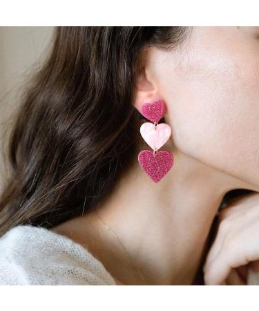 Feyley 3-Connect Heart Earrings | Vintage Acrylic Drop Jewelry for Girls & Ladies - 2023 Trendy Gift - Buy Online on GoSupps.com
