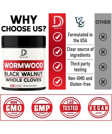 DEDICAD 12in1 Wormwood Capsules Black Walnut Cloves, Ginger, Turmeric Curcumin & Black Pepper - Immune System - 60 Capsules - Buy Online on GoSupps.com