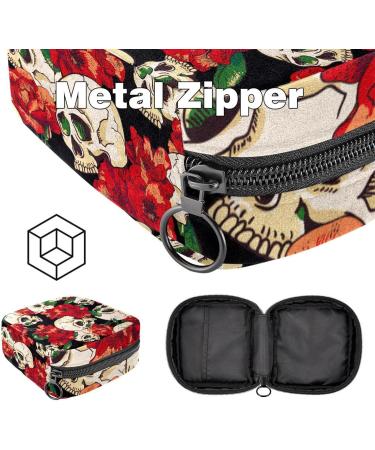Buy Sugar Skull Rose Pattern Sanitary Napkin Storage Pocket | Stylish Period Bag for Women & Teens | Menstrual Cup Bags - Color 8 - Buy Online on GoSupps.com