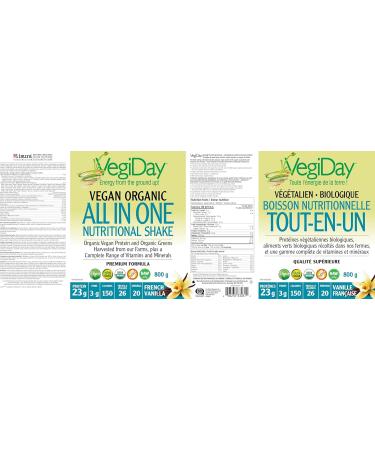 VegiDay Vegan Organic All in One Nutritional Shake French Vanilla 860 g Convenient Way to Boost Your Nutrient Intake Non-GMO Plant-Based 23 g of Protein per Serving 20 servings - Buy Online on GoSupps.com