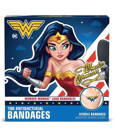 Wonder Woman Kids Bandages 100 ct - Adhesive Antibacterial Wear Like Stickers for Cuts, Scrapes, Burns - Easter Basket Stuffers for Kids & Toddlers - Buy Online on GoSupps.com