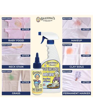 Grandma's Secret Spot Remover Laundry Spray - Chlorine Bleach-Free Stain Remover - Fabric Stain Remover for Clothes - 16 oz & 2 oz Combo Pack - Buy Online on GoSupps.com