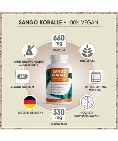 Sango Sea Corals 180 Capsules - Natural Calcium & Magnesium Complex 660mg Calcium + 330mg Magnesium - 100% Vegan No Additives 60-Day Supply - Buy Online on GoSupps.com