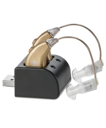 Digital Hearing Amplifiers - Rechargeable BTE Personal Sound Amplifier Pair with USB Dock - Premium Gold Behind The Ear Sound Amplification - by NewEar