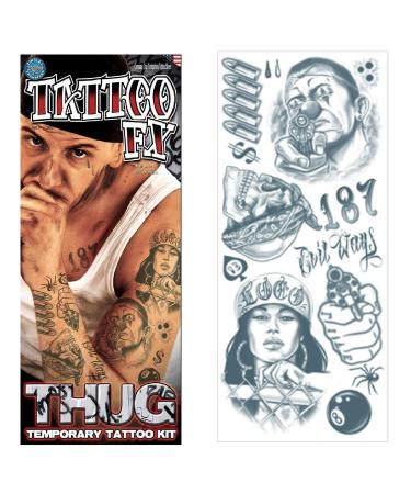 Tinsley Transfers Prison 18 and Life Temporary Tattoo FX Costume Kit (14 Tattoos)  Black/White