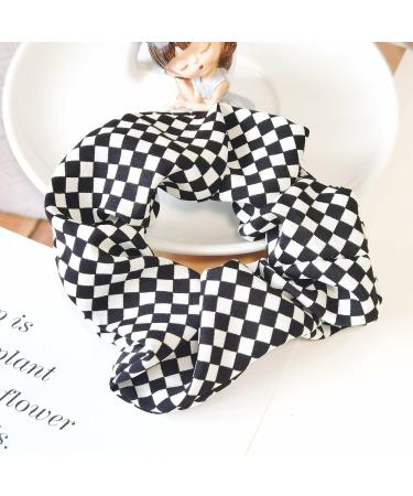 Checkered Plaid Scrunchies Set - Black White Checkerboard Hair Ties (3 Pcs) - Buy Online on GoSupps.com