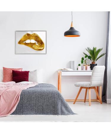 Stupell Industries Modern Yellow Fashion Lip Bite Glam Wall Art by Sarah McGuire - 30x24 Silver Frame - Buy Online on GoSupps.com