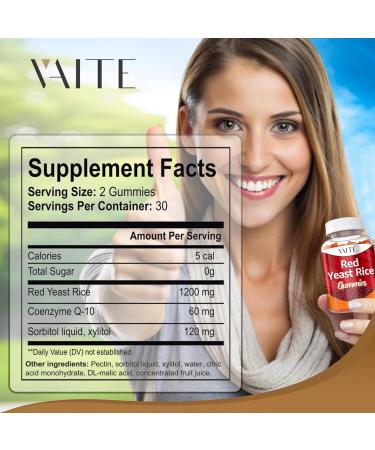 Red Yeast Rice with CoQ10 Gummies - 1200 mg RYR Synergy Plant-Based Supplement with Coenzyme Q10 Non-GMO Citrinin-Free No Artificial Additives Supports Vitality Endurance & Energy 60 Gummies 60 Count (Pack of 1) - Buy Online on GoSupps.com