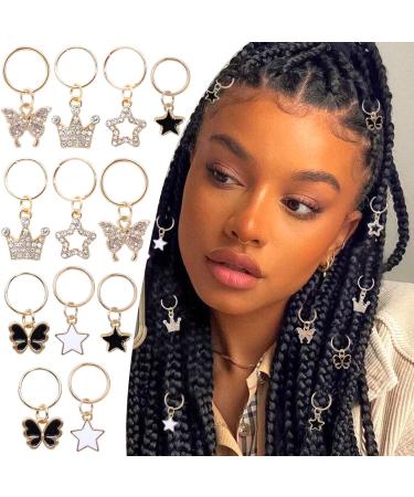 NAISKA 12PCS Gold Butterfly Braid Hair Accessories Star Hair Clips Braids Rings Crystal Rhinestone Dreadlocks Crown Hair Cilps Cuffs Charms Shiny Hair Accessories Jewelry for Women and Girls Braids