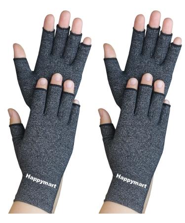 Happymart 2 Pairs Arthritis Gloves Compression Gloves for Rheumatoid & Osteoarthritis Joint Pain Relief Carpal Tunnel Wrist Support Typing Fingerless Gloves for Women (Black Small) Small (Pack of 4) Black