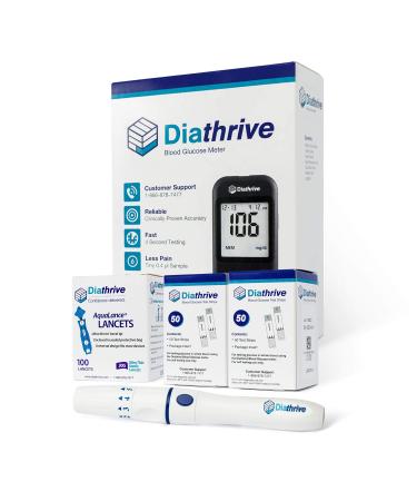 Reliable Diathrive Blood Sugar Test Kit & Blood Glucose Monitoring System  4 Second Results! Glucometer/Glucose Meter Kit W/ 100 Glucose Test Strips  Lancing Device  100 Lancets for Blood Testing