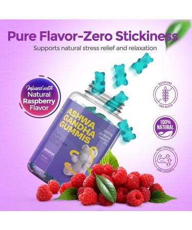  SANUVIA Ashwagandha Gummies 2400 mg Pack of 120 | High-Dose 30:1 Ashwagandha Root Extract | Supports Stress Sleep & Mood | Vegan Gelatin-Free Raspberry Flavor - Buy Online on GoSupps.com