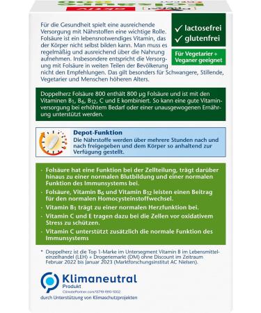 Doppelherz Folic Acid 800 | Vitamin C B6 & B12 for Immune Support | 60 DEPOT Tablets - Buy Worldwide! - Buy Online on GoSupps.com