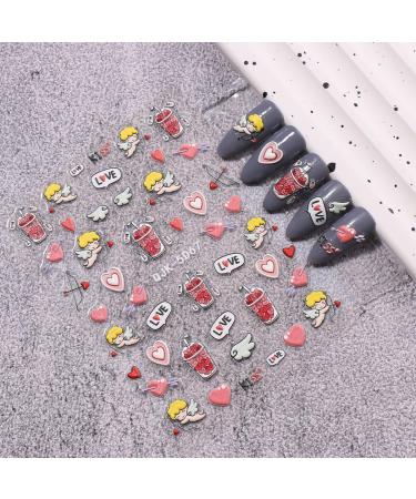 JMEOWIO 6 Sheets 3D Embossed Valentines Day Heart Nail Art Stickers Decals Self-Adhesive 5D Cute Colorful Nail Supplies Nail Art Design Decoration Accessories - Buy Online on GoSupps.com