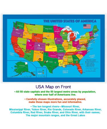 Children's Placemat: USA/Europe Centered World Map, Alphabet, Colors, Numbers, Shapes - Set of 2 - Buy Online on GoSupps.com
