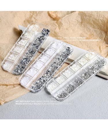 FEIlei 12 Grids Nail Charms Rhinestones Flat Back Diamond Nail Art Crafts Rhinestones - Buy Online on GoSupps.com