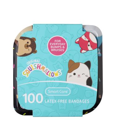 Squishmallow Bandage Kit Cute Bandaids for Kids Infants & Children Latex-Free Bandages Variety Pack of Assorted Bandages with Travel Size Tin Case 100CT