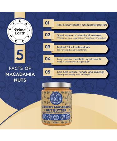Prime Earth - Crunchy Macadamia Nut Butter - 170g - Made with Macadamia Nuts - Zero Oil Salt & Sugar - Coeliac Keto Paleo & Vegan Friendly - Made in the UK - Buy Online on GoSupps.com