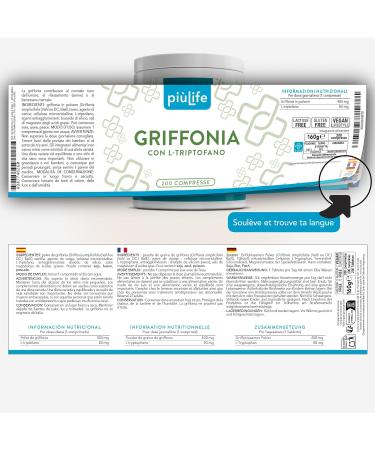 Griffonia Simplicifolia Tryptophane Pi Life 400 mg par comprim avec 50 mg L tryptophane Pr curseur de Serotonine Melatonine Dormir Mieux Bonne Humeur Anxiete Stress Source naturelle de 5-HTP 200 unit (Lot de 1) - Buy Online on GoSupps.com
