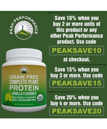 Organic Paleo Grain-Free Plant-Based Protein Powder - Hemp & Pea Protein Vanilla Blend, 1.13lb - Low Sugar & High Amino Acids - Buy Online on GoSupps.com