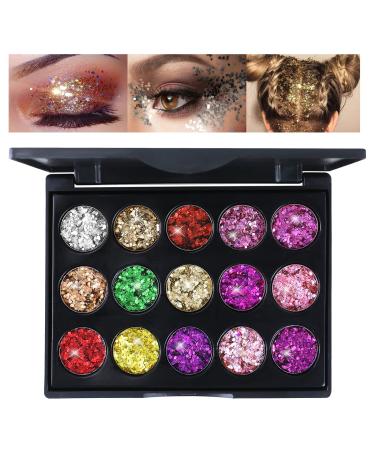 BOOBEE 15 colors glitter eyeshadow palette highly pigmented eye make-up palette long-lasting shimmer metallic eyelid shadow sparkling make-up set waterproof C15