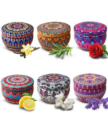 VETOUR Candles Gifts for Women Scented Candles Set Natural Soy Wax Aromatic Candles 6 Tins 2.5oz Portable Travel Jar Candles for Air Cleaning Bath Yoga Stress Relief Gifts Retro 6pc