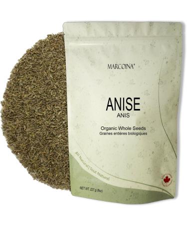 Organic Anise Seeds Herbal Loose Tea by Marcoina - Whole Seeds 227g in Resealable bag Caffeine-Free Tea from Egypt - Perfect for Hot Brews Cooking and Spices - Known as Pimpinella anisum Aniseed anis. - 8oz. Anise Organic Whole Seeds 227g(8oz)