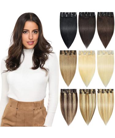 ROSEBUD Clip in Hair Extensions REMY Human Hair 8Pcs 18 Clips 60g/Set 12 Inch 12 Inch (Pack of 1) 27# Dark Blonde