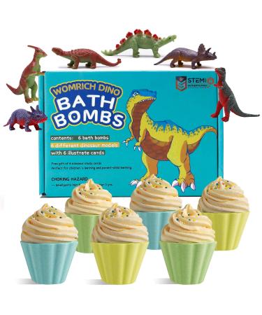 WOMRICH Bath Bombs for Kids with Surprise Inside Kids Bath Bombs for Boys Girls with Toys Dinosaur Bath Bombs Bubble Bath Fizzy Spa Bath Set for Birthday Christmas Easter Cupcake Bath Bombs 6Packs
