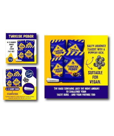 Tyrkisk Peber Original from Fazer - Salmiak & Pepper Candy - 4 x 120g Bags of Finnish Salmiakki - Salty & Delicious Treats - Buy Online on GoSupps.com