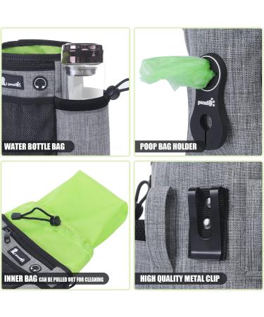 Pecute 4-in-1 Waterproof Dog Training Treat Bag | Robust Walking Bag with Feces Dispenser & Water Bowl - Gray & Green - Buy Online on GoSupps.com