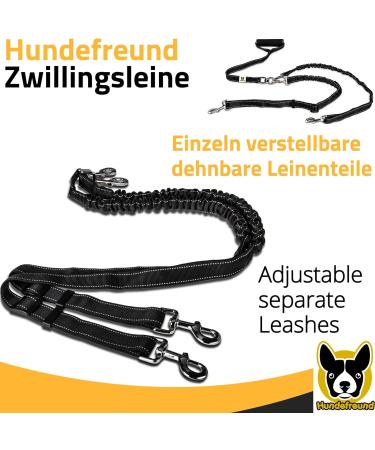 Buy Twin Leash for Large Dogs | Stretchable Double Leash 150-220 cm | Reflective & Soft Handle | Ideal for 2 Dogs Over 20 kg - International Shipping - Buy Online on GoSupps.com