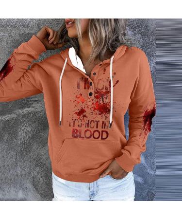 Yihaojia Womens Sweatshirt I'm Ok It's Not My Blood Printed Long Sleeve Sweatshirt Blood Splatter Print Hooded Pullover Orange#197 Small - Buy Online on GoSupps.com