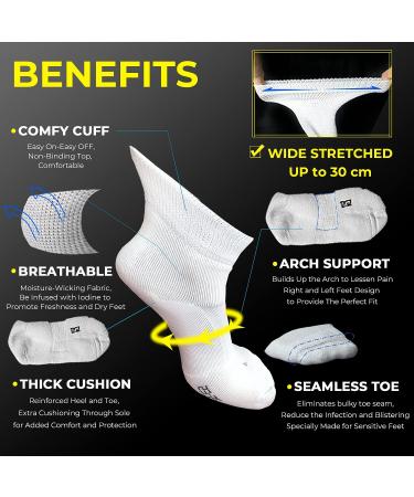 Magic Sport Non-Binding Diabetic Ankle Socks - Wide Cuff, Seamless Toe, Cushioned - Unisex, Large, White - Buy Online on GoSupps.com