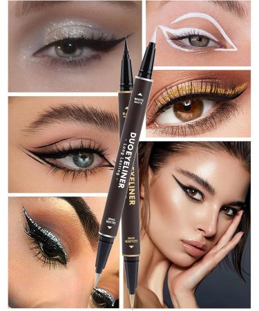 Gold Glitter Eyeliner & Black Matte Liquid Liner-Double Eyeliner Pen Metallic Shimmer Sparkling Eye Liner Eyeshadow Makeup Pencil High Pigmented Long Lasting Waterproof Smudgeproof Liner Pen for Women 02# Black+glod - Buy Online on GoSupps.com