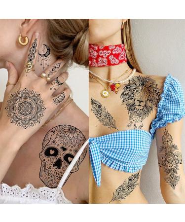 Yezunir 86+ PCS Black Lotus Temporary Tattoos for Women - Tribal Elephant, Wolf, Lion, Snake, Turtle, Feather, Butterfly, Mandala Flower - Bohemia Tattoo Sticker Set for Adults - Buy Online on GoSupps.com
