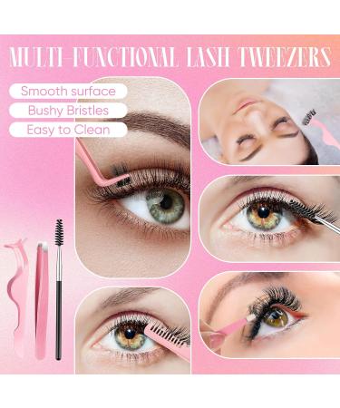 Lasnten DIY Eyelash Applicator Tool Set - Stainless Steel Lash Tweezers Scissors & Brushes for Extensions - Pink | International Shipping - Buy Online on GoSupps.com