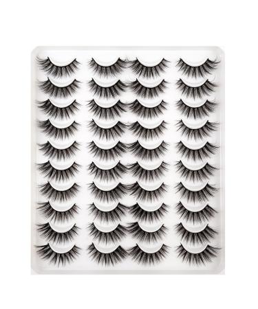 Reusable-Russian Strip Fake Eyelashes(20 Pairs) False Eyelashes Handmade 3D Effect + Soft Curl Multi-Layer Cross for Parties Shows White